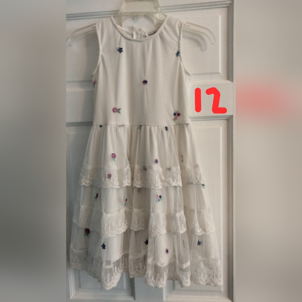 Rare Editions White Dress with Floral Embroidery